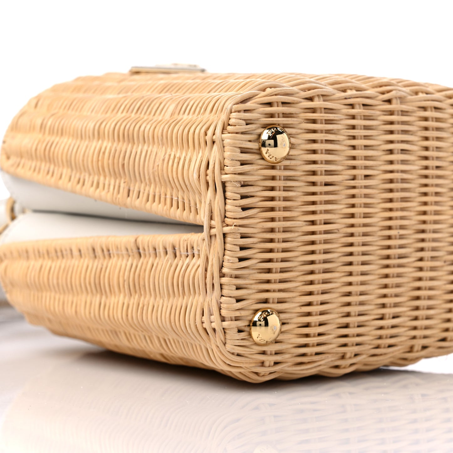 Wicker Canvas Panier Bucket Bag Naturale White