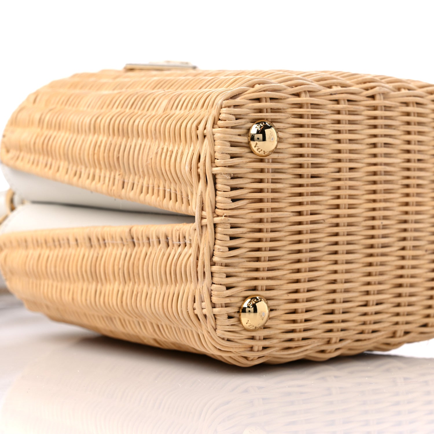 Prada Wicker Canvas Panier Bucket Bag Naturale White 8 of 9