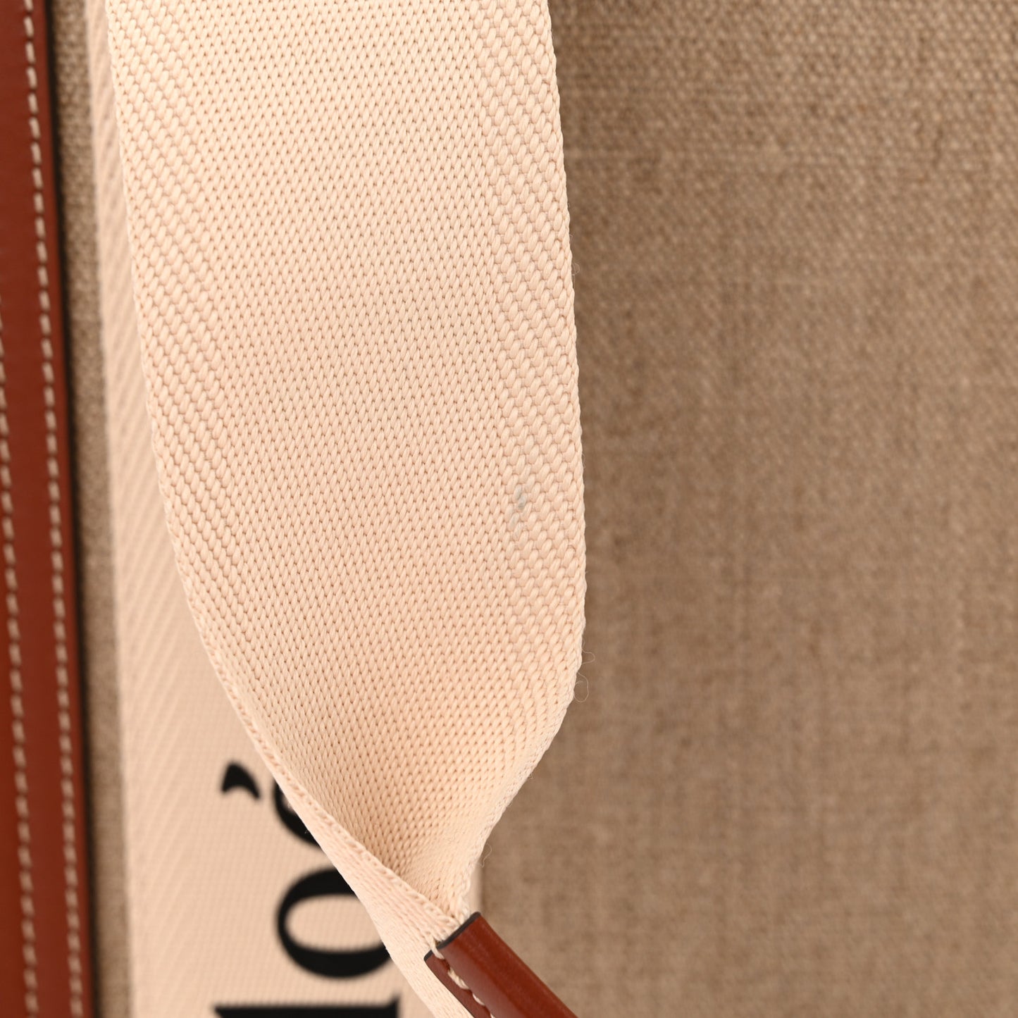 Linen Calfskin Medium Woody Ribbon Tote White Brown