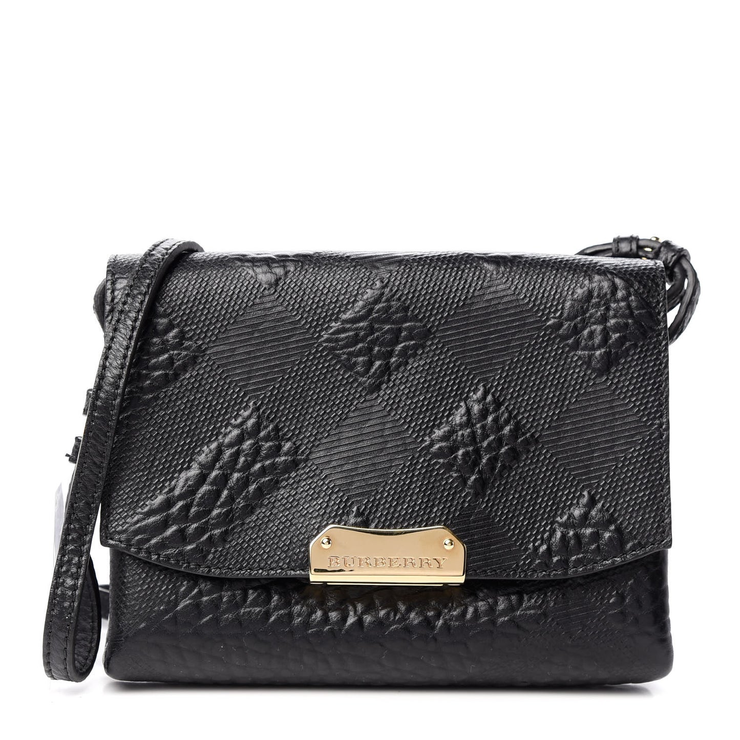 Signature Grain Calfskin Check Embossed Langley Crossbody Black