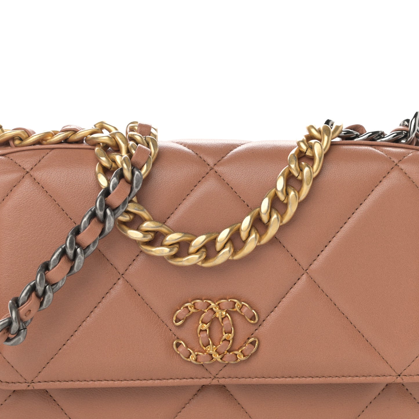 Lambskin Quilted Chanel 19 Wallet On Chain WOC Brown