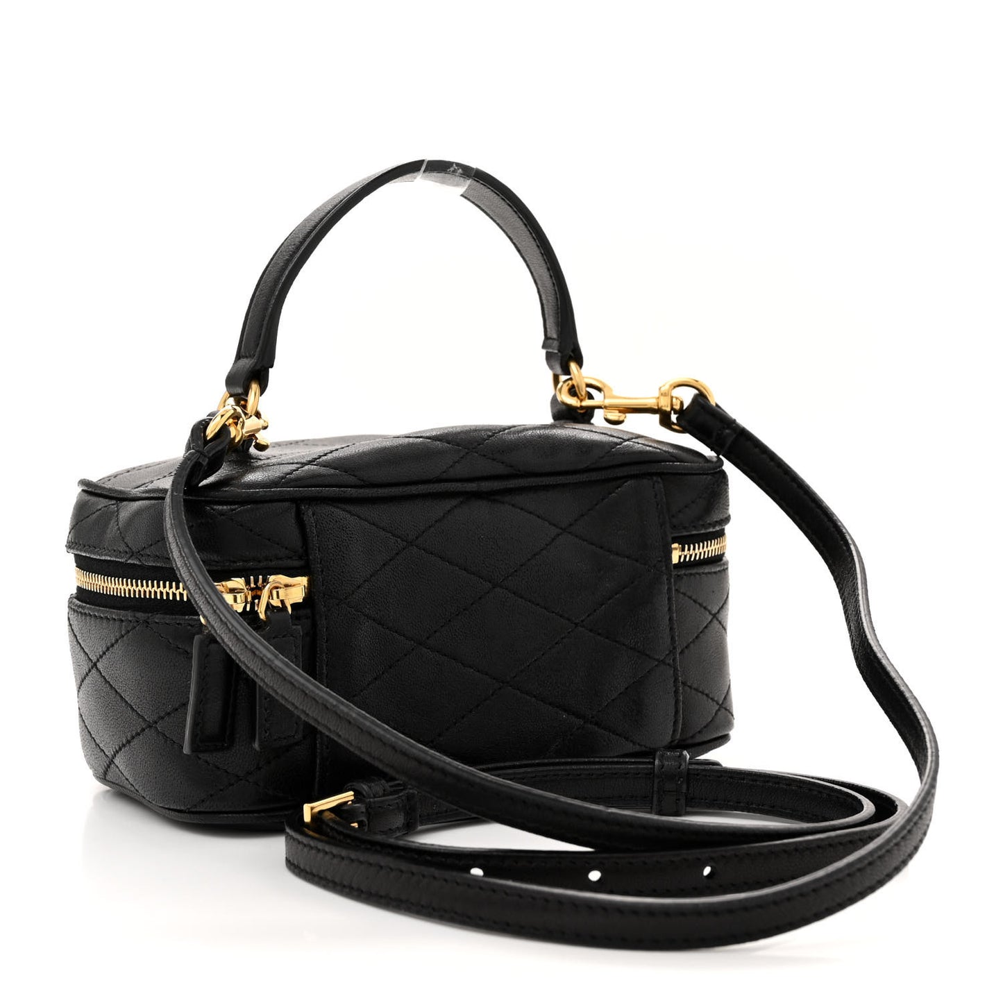 Lambskin Quilted Vanity Bag Top Handle Black