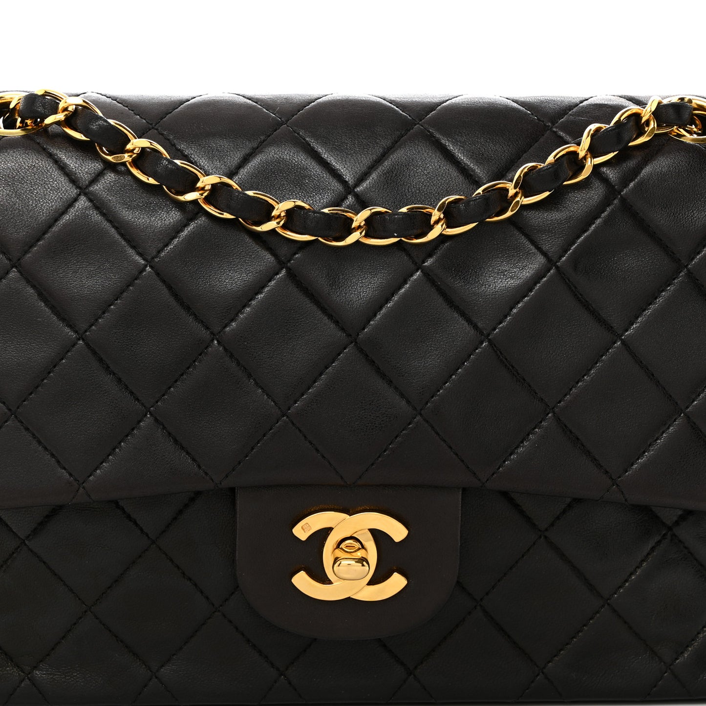 Lambskin Quilted Medium Double Flap Dark Brown