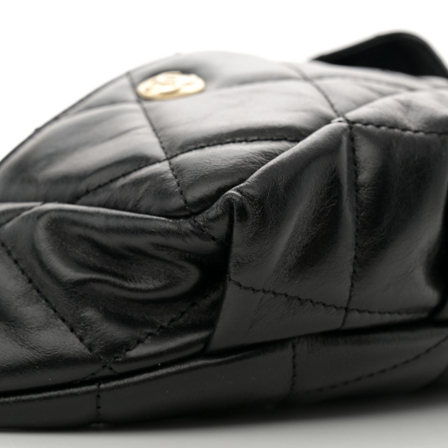 Shiny Aged Calfskin Quilted CC Pockets Jacket Waist Belt Bag Black