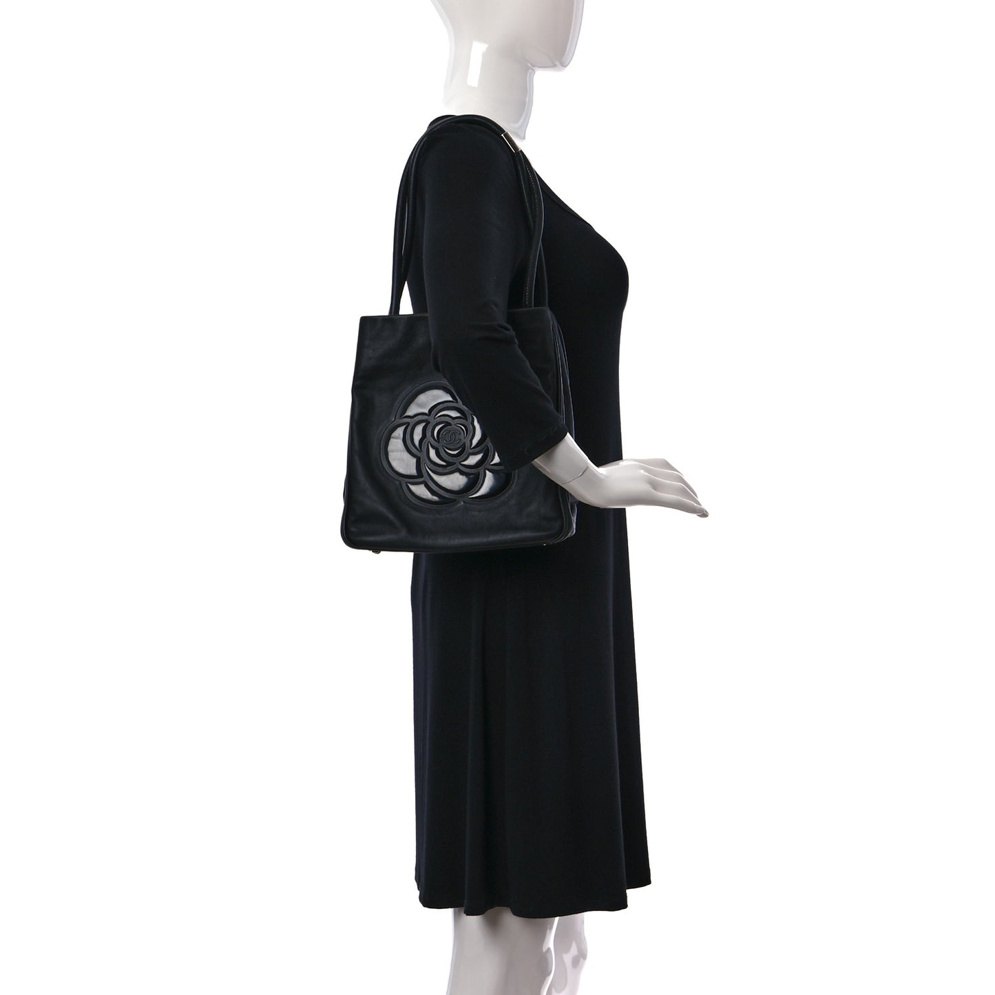 Lambskin Patent Calfskin Camellia Tote Black