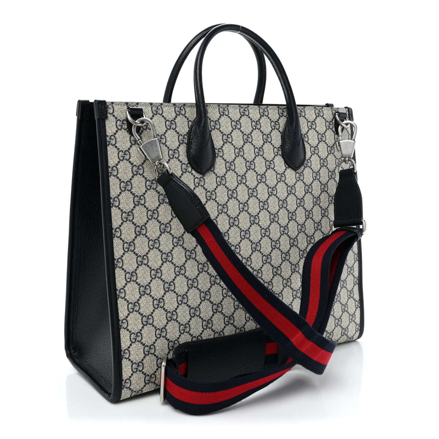 GG Supreme Monogram Textured Dollar Calfskin Web Medium Retro Interlocking G Tote Bag Beige Blue
