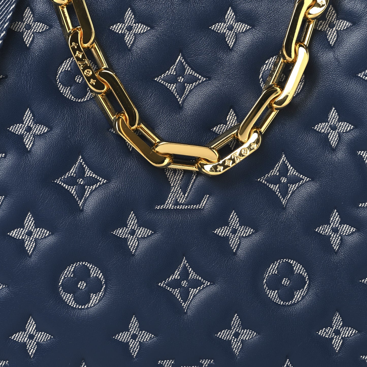 Lambskin Embossed Monogram Coussin PM Denim Blue