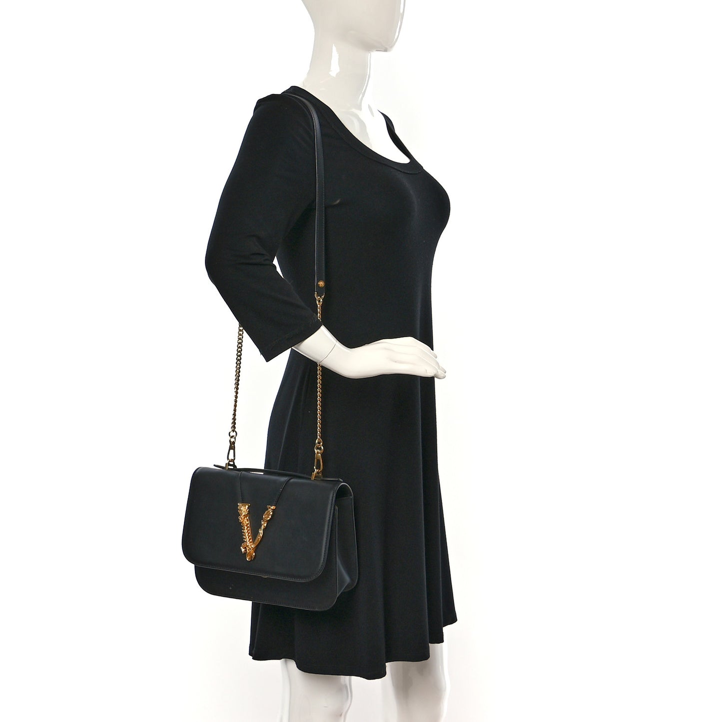 Vitello Barocco Virtus Top Handle Shoulder Bag Black