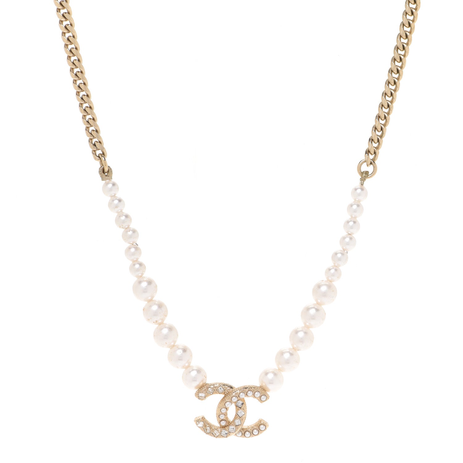 Chanel Pearl Crystal Chain CC Necklace Gold 1 of 6