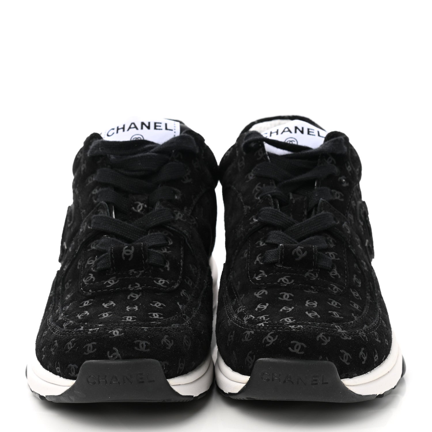 Chanel Suede Calfskin Printed CC Sneakers 36 Black 2 of 9
