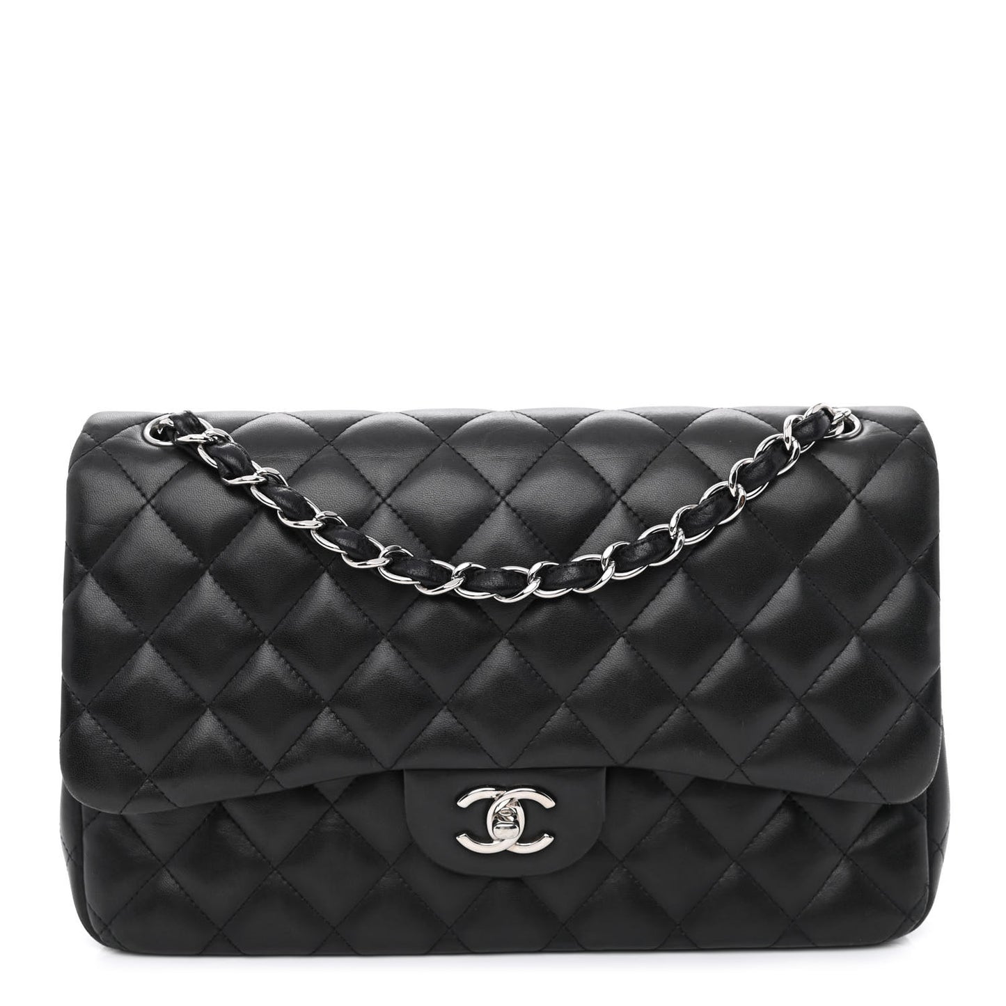 Lambskin Quilted Jumbo Double Flap Black