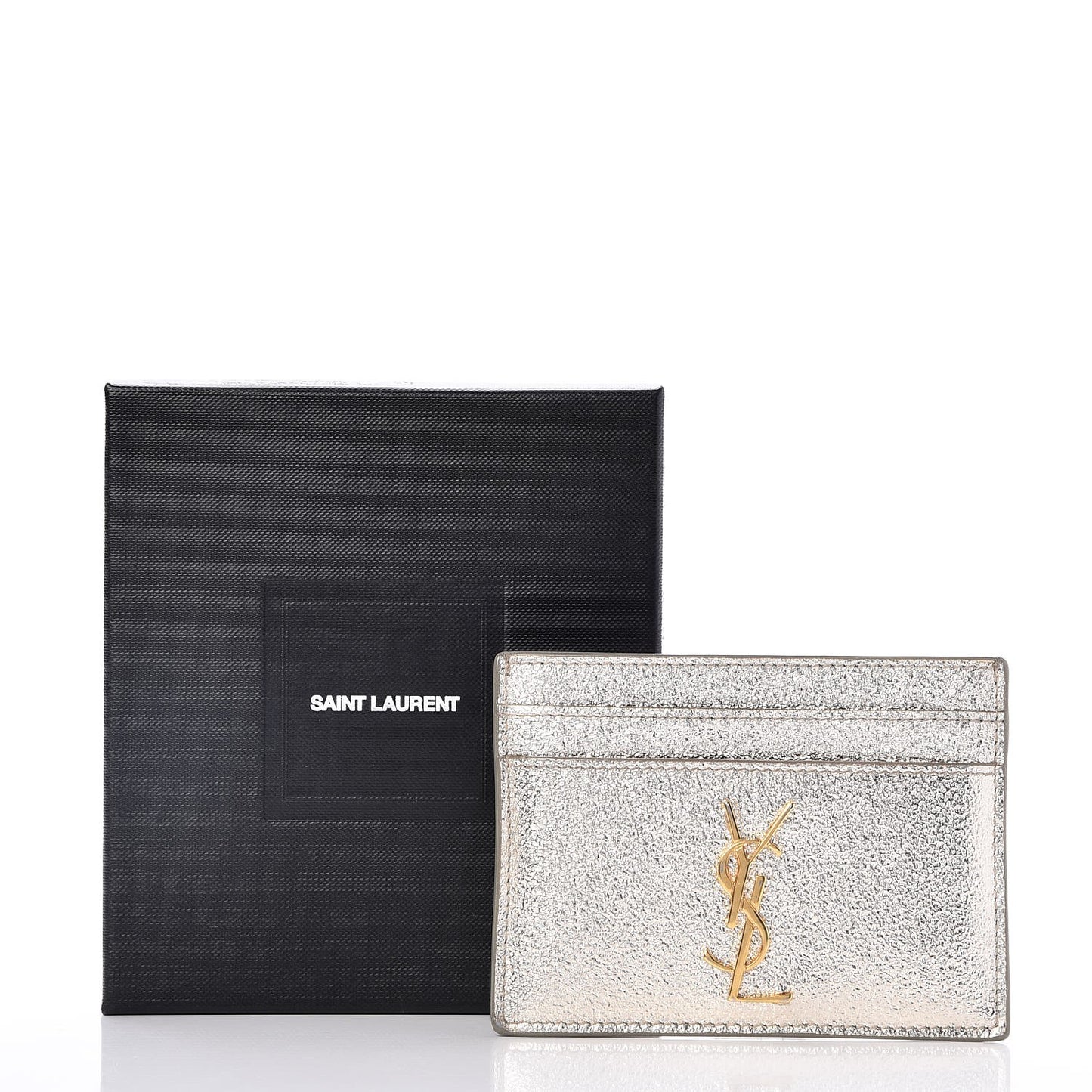 Metallic Calfskin Monogram Credit Card Case Gold