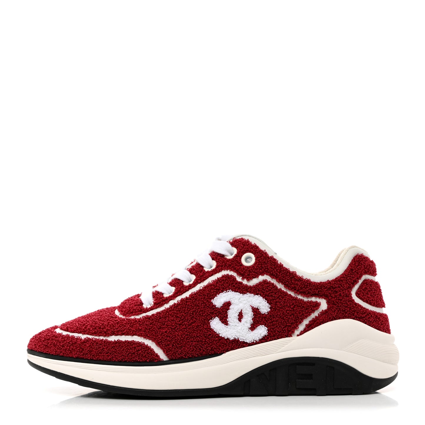 Terry Cloth Calfskin Womens Logo Sneakers 36 Red White
