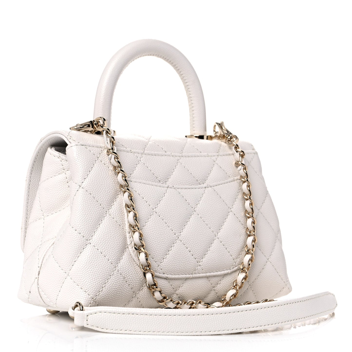 Caviar Quilted Extra Mini Coco Handle Flap White