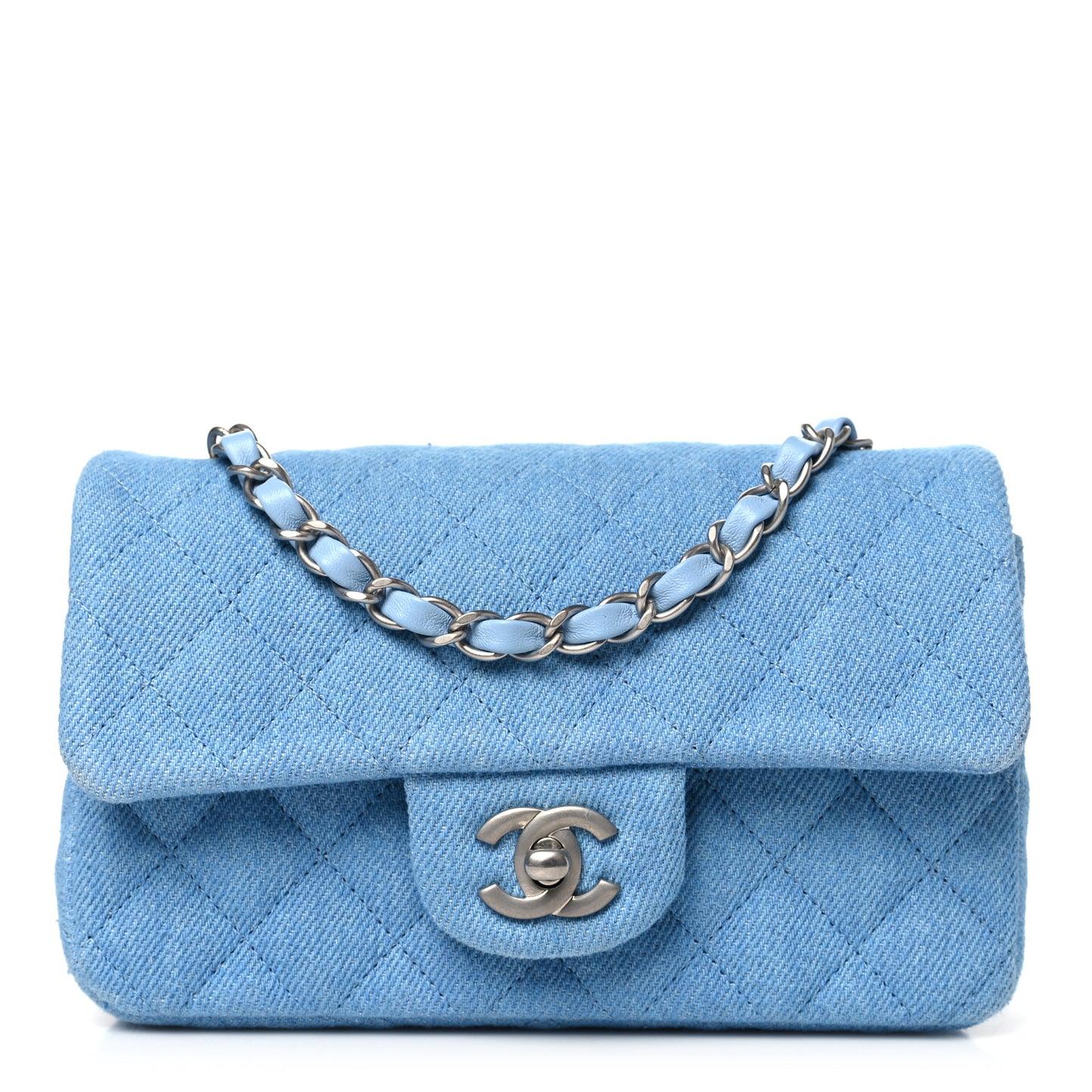 Denim Quilted Mini Rectangular Flap Blue