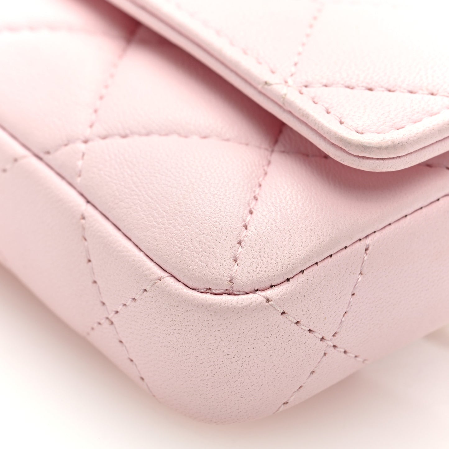 Lambskin Quilted Pearl Chain Belt Bag Light Pink