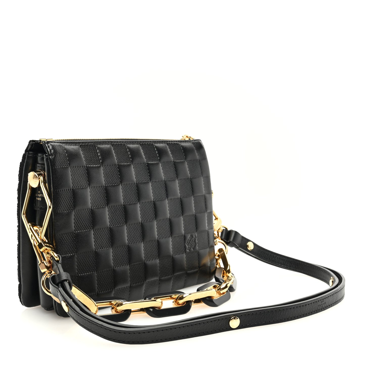 Satin Sequin Embroidered Damier Coussin BB Black