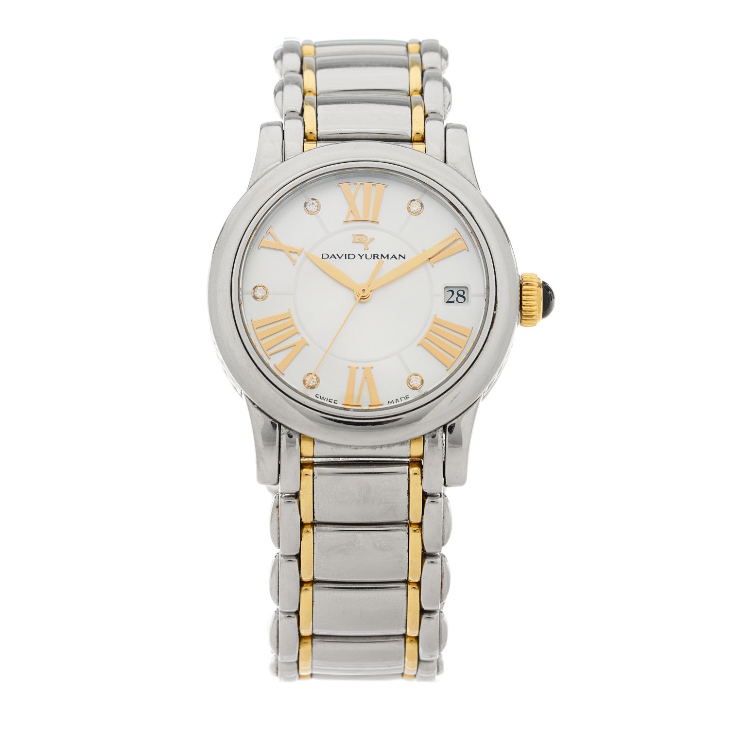 David Yurman Stainless Steel 18K Yellow Gold Diamond Mother of Pearl 34mm Classic Quartz Watch 1 of 4
