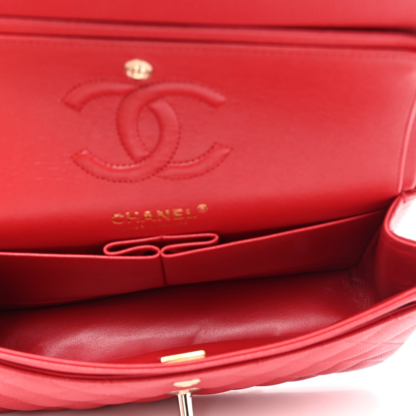 Caviar Quilted Small Double Flap Red