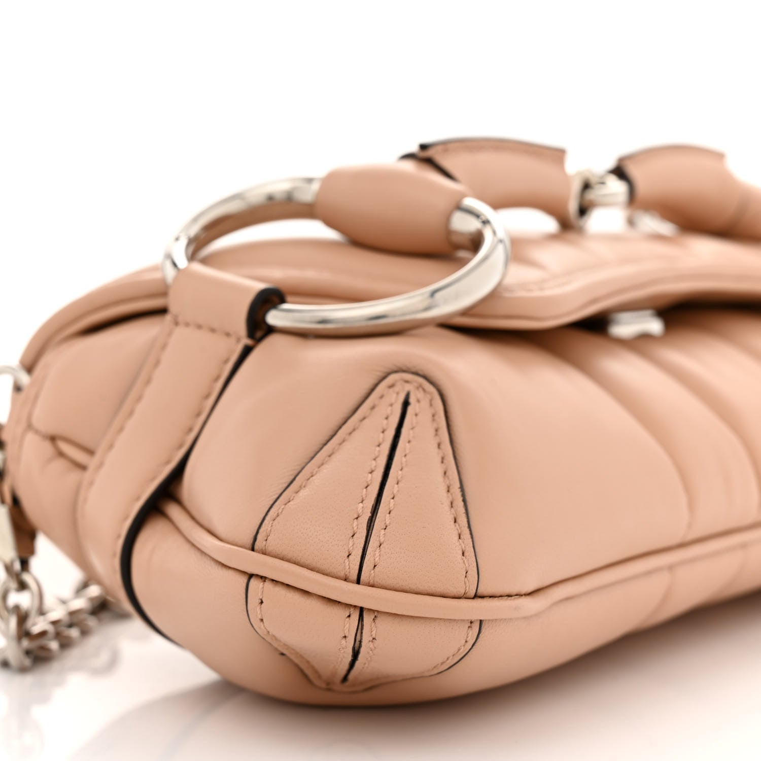 Gucci Nappa Vertical Matelasse Small Maxi Horsebit Chain Shoulder Bag Beige 9 of 10