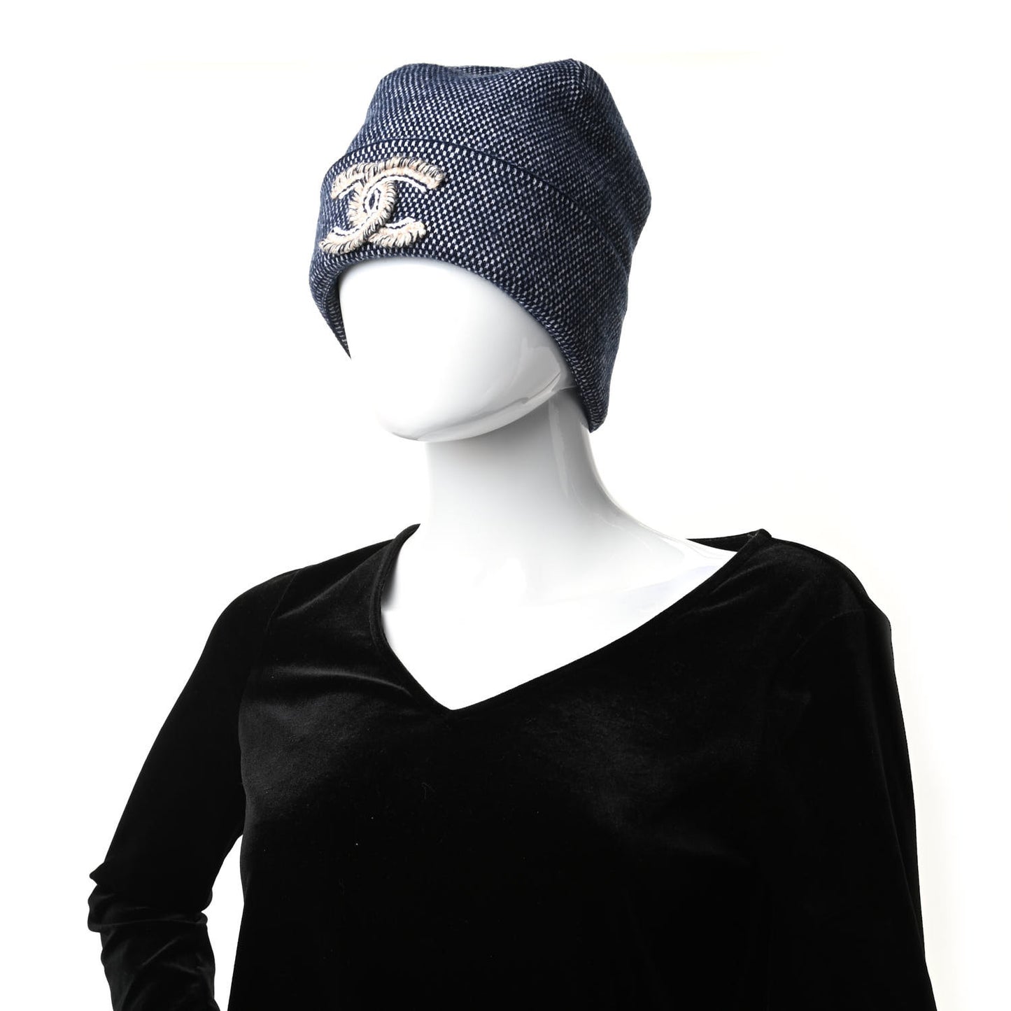 Cashmere Wool CC Beanie Hat Navy