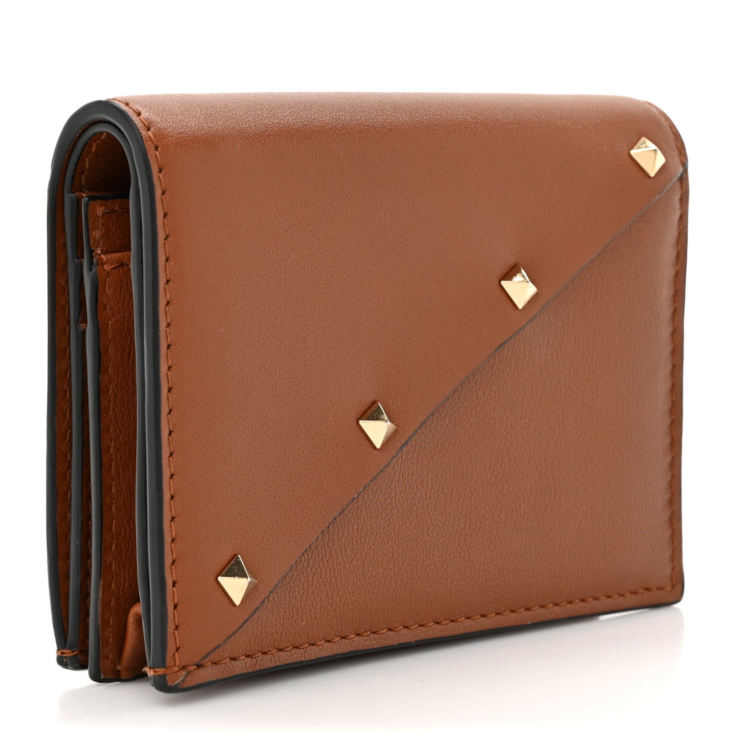 Vitello Rockstud Compact Wallet Bright Cognac