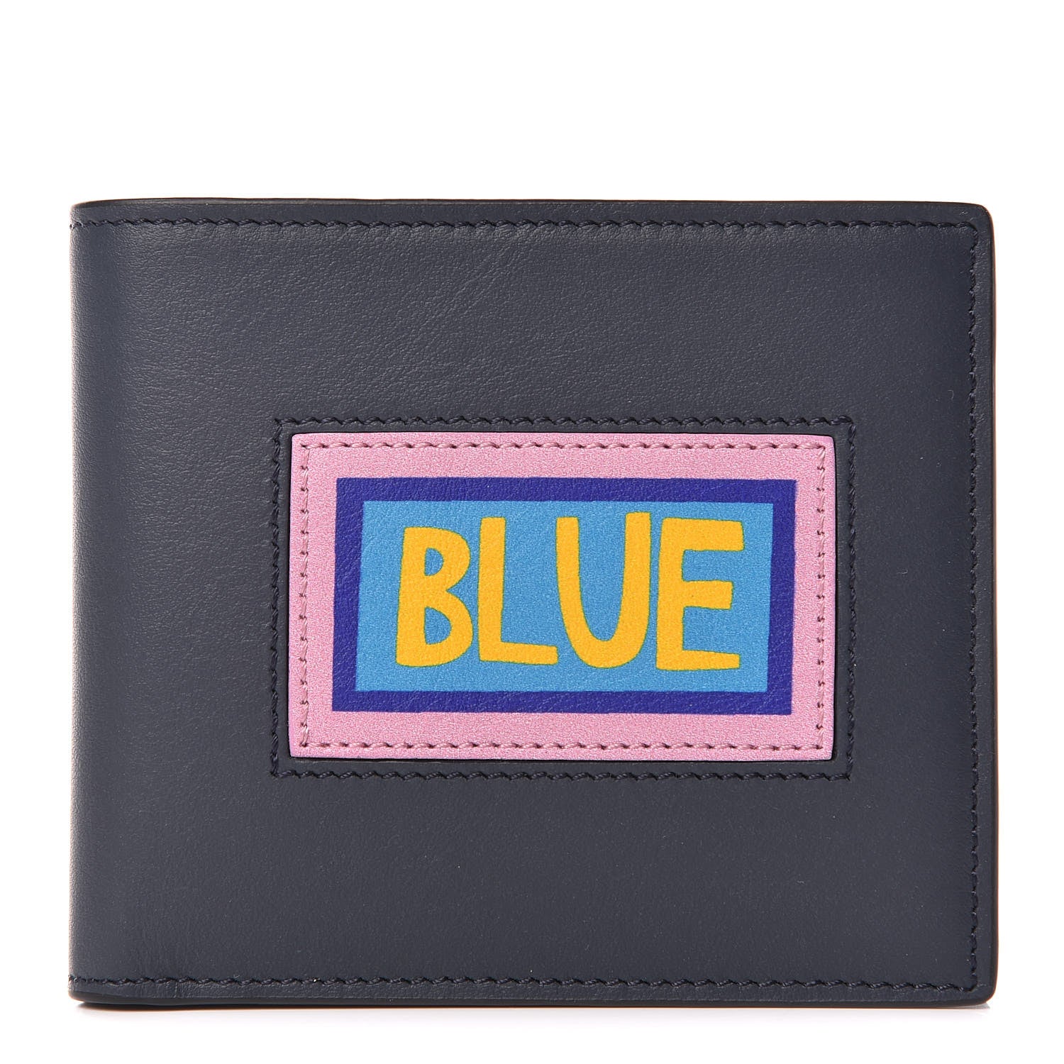 Fendi Vitello Century Vocabulary Blue Bi-Fold Wallet Blue Lavagna