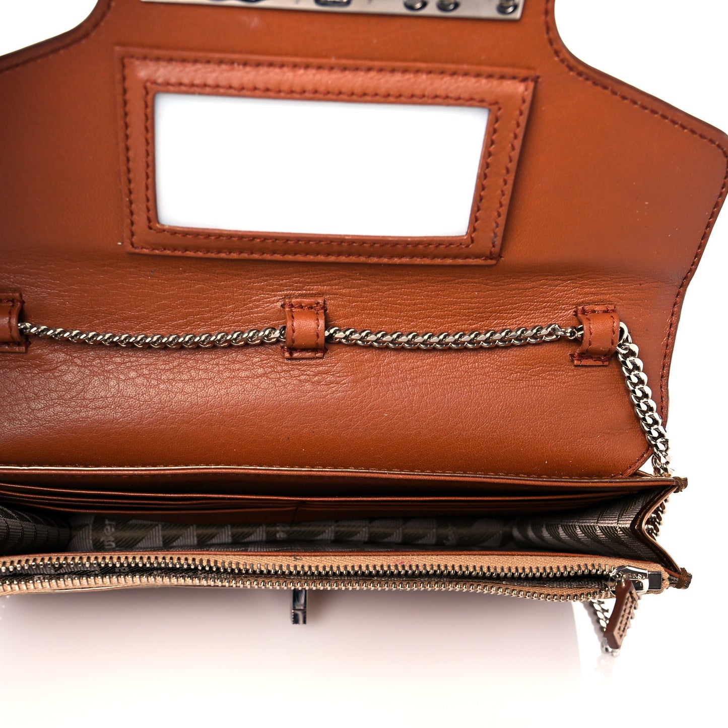 Metallic Patent PS11 Chain Wallet Brown