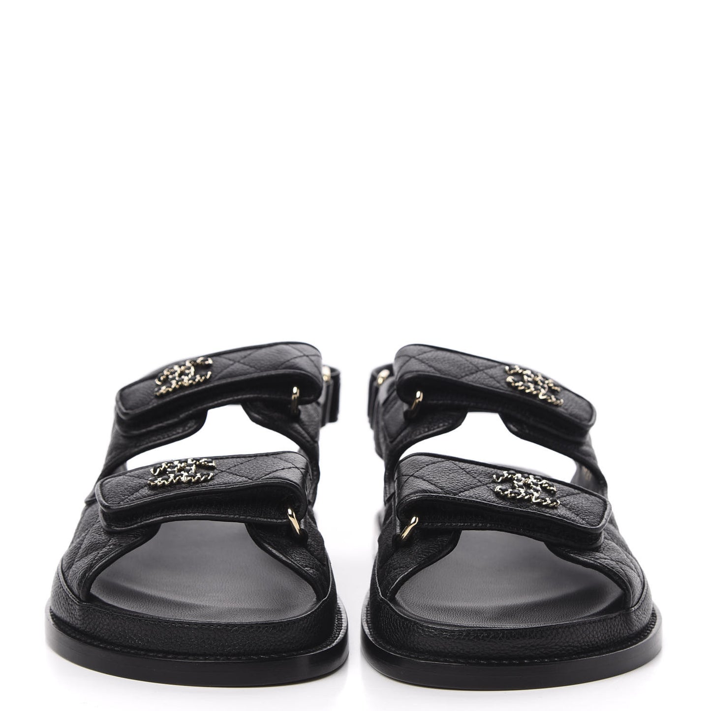 Grained Calfskin Velcro Dad Sandals 36 Black
