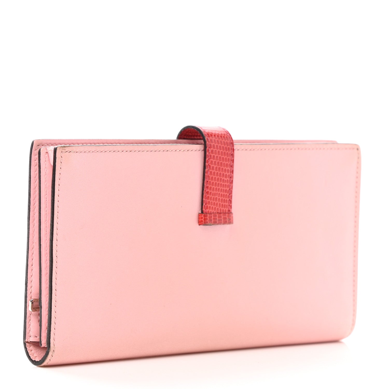 Hermes Tadelakt Lizard Bearn Gusset Wallet Rose Sakura Bougainvillea 3 of 8