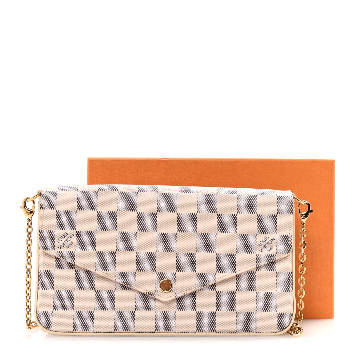 Damier Azur Pochette Felicie Chain Wallet Rose Ballerine