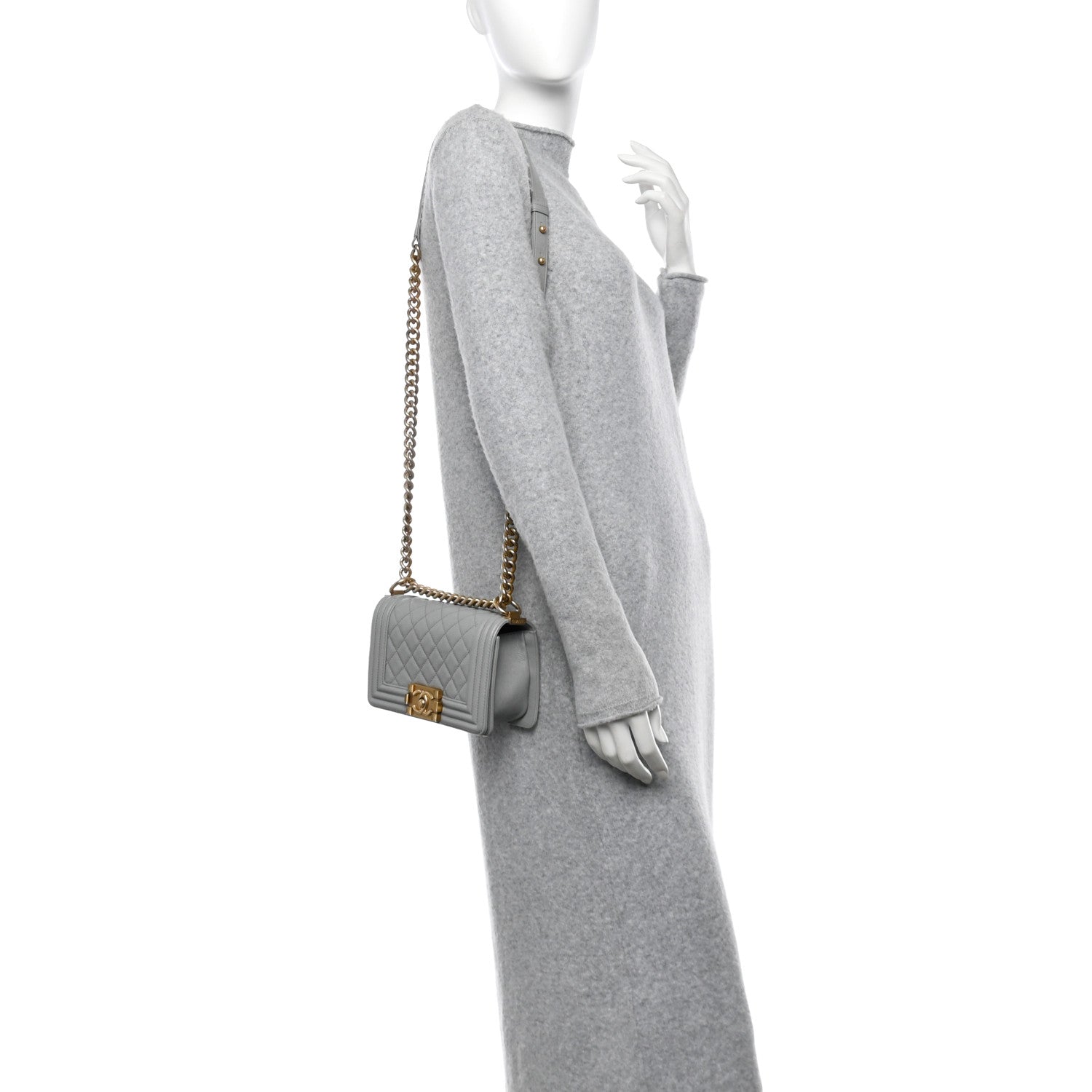 Chanel Caviar Quilted Small Boy Flap Light Grey 2 of 13