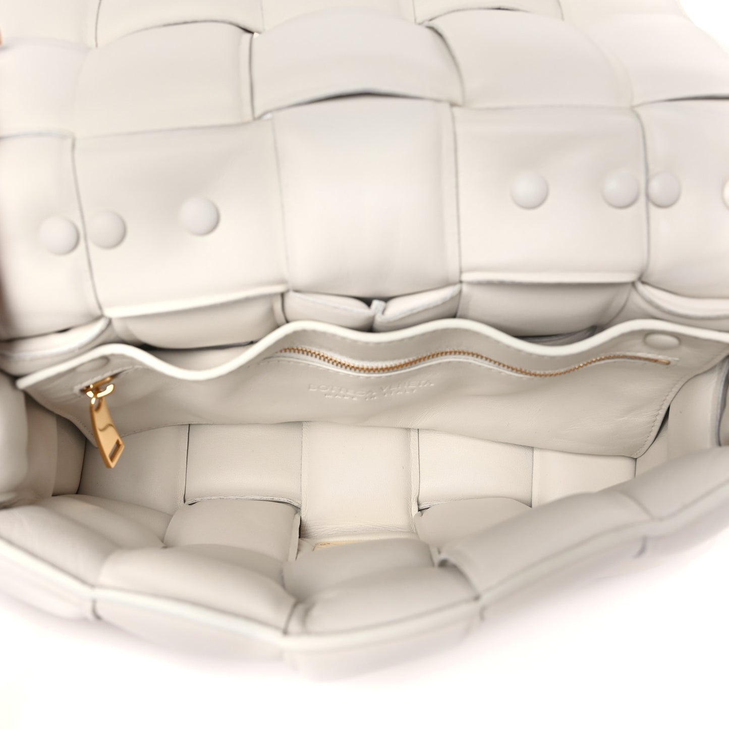 Lambskin Maxi Intreccio Padded Chain Cassette Crossbody Bag White