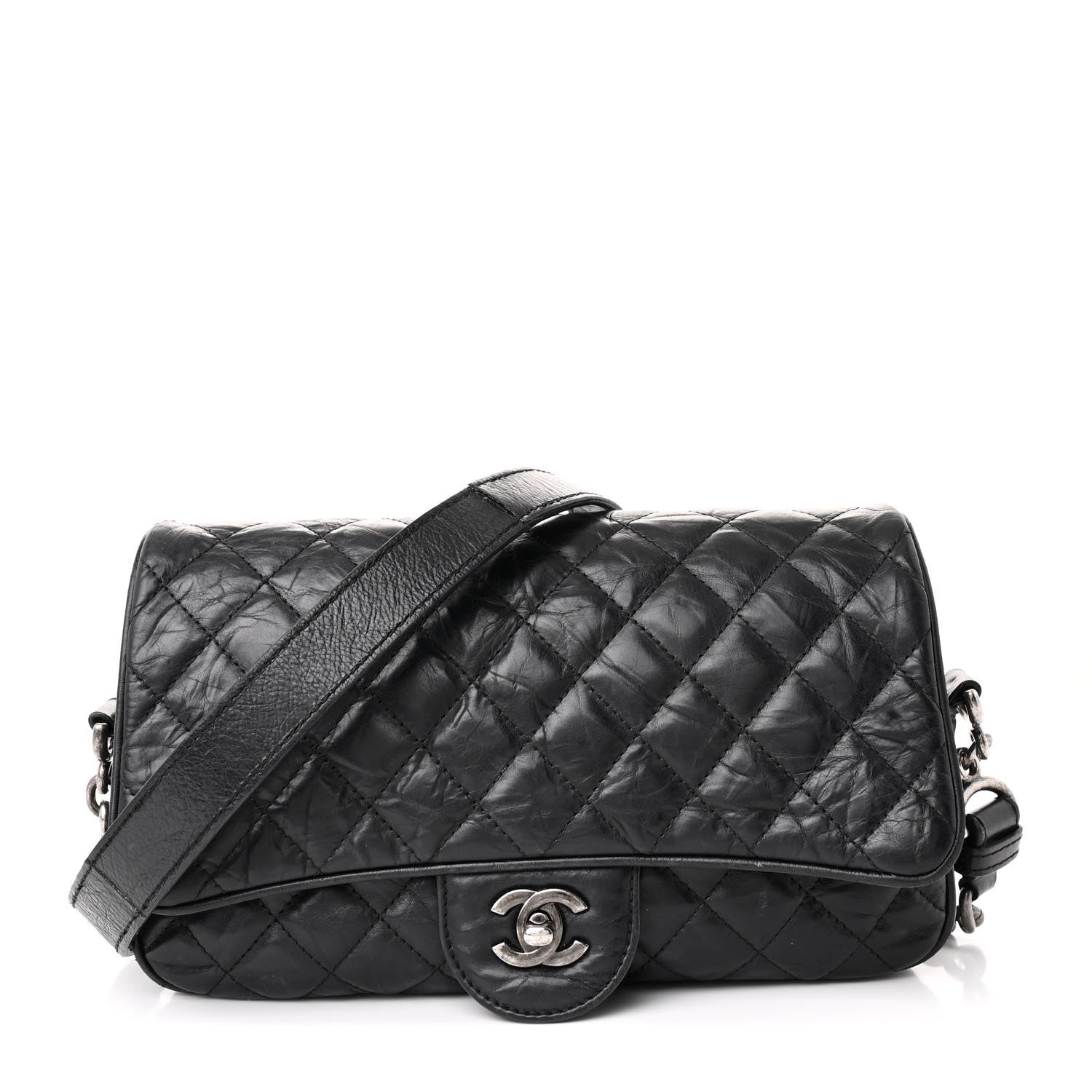 CHANEL レディース　38 Chanel Crumpled Calfskin Quilted Medium Casual Rock Flap Black