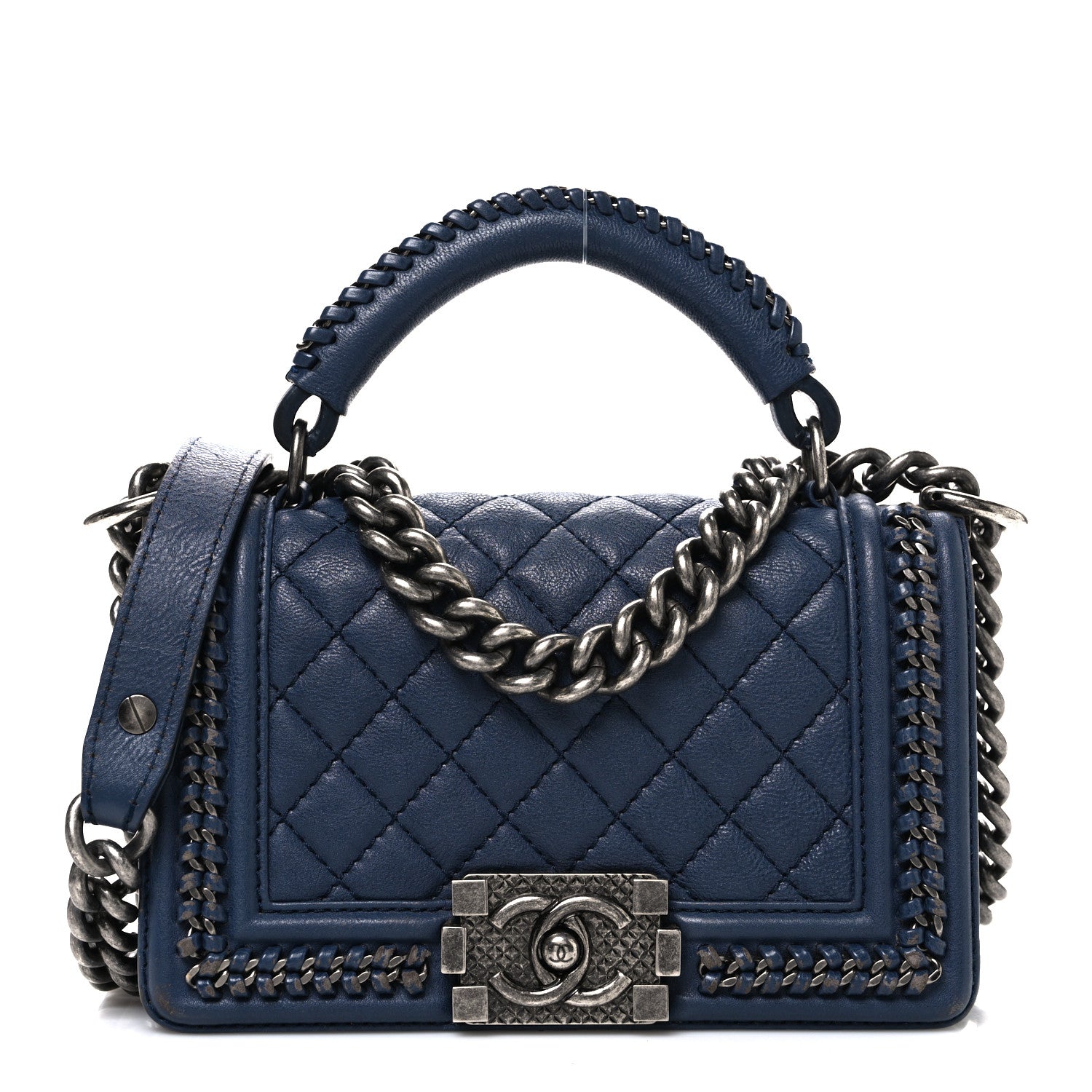 Chanel Calfskin Quilted Small Top Handle Boy Flap Navy 1784824 