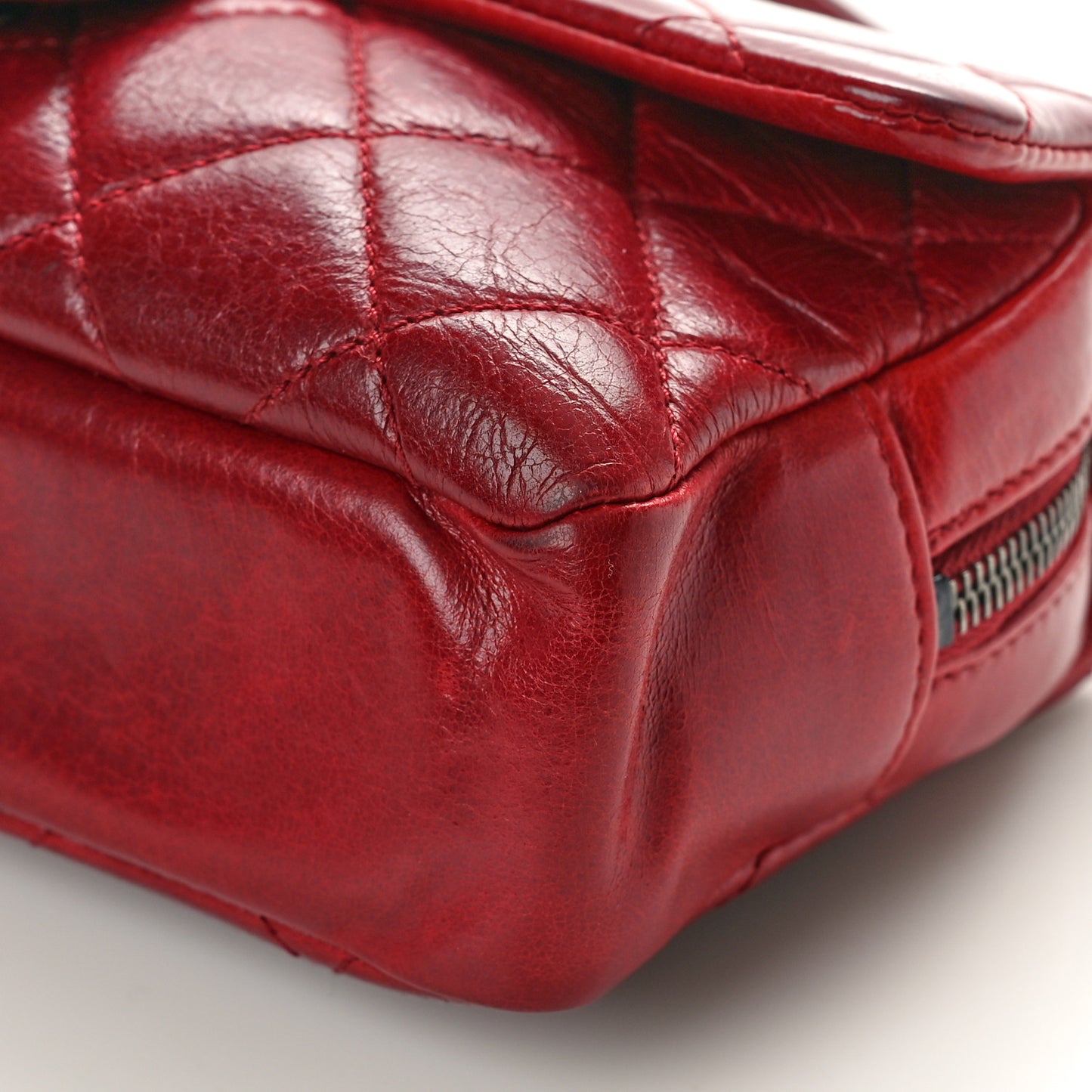 Glazed Calfskin Quilted Small Duo Color Flap Red