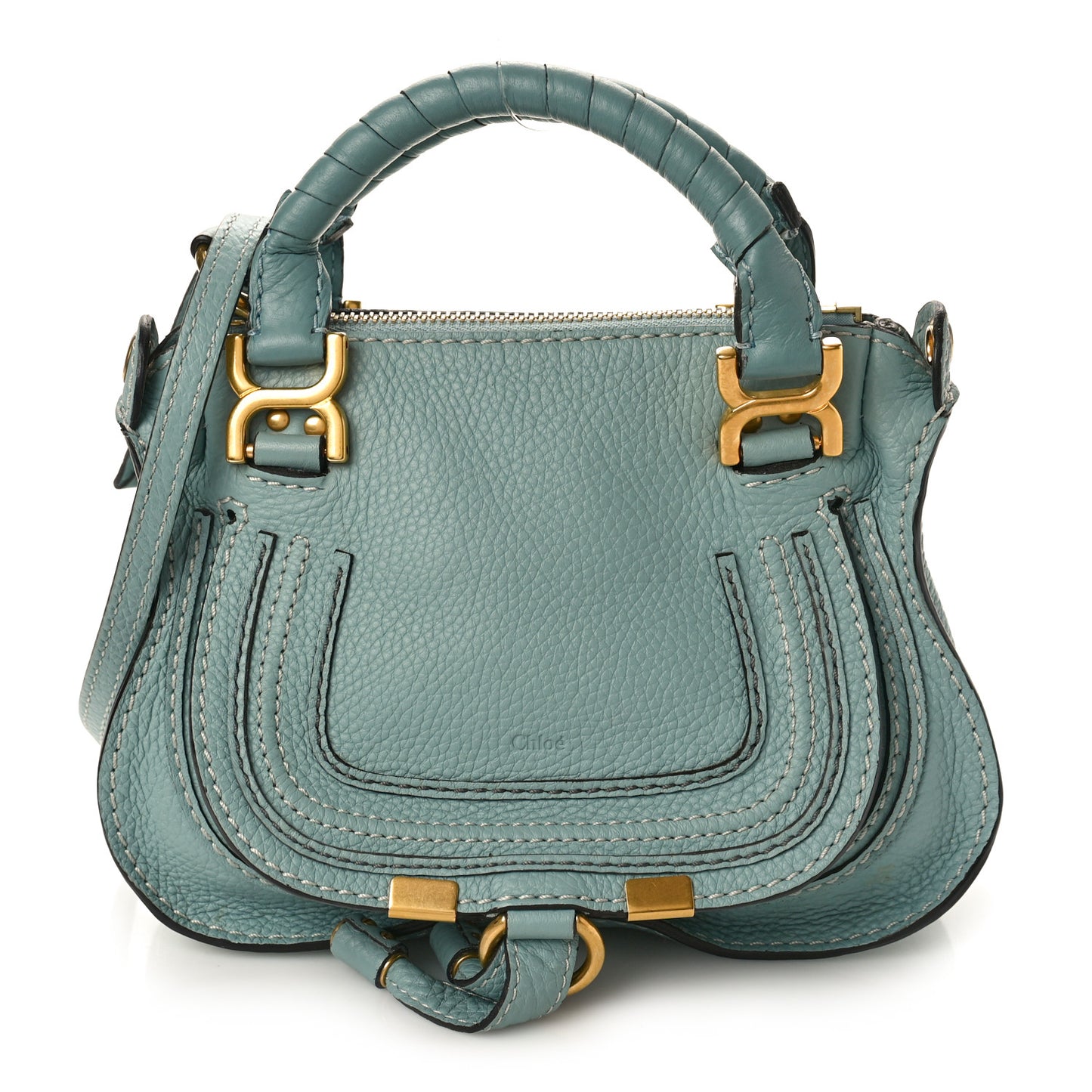 Calfskin Small Marcie Satchel Mint Blue