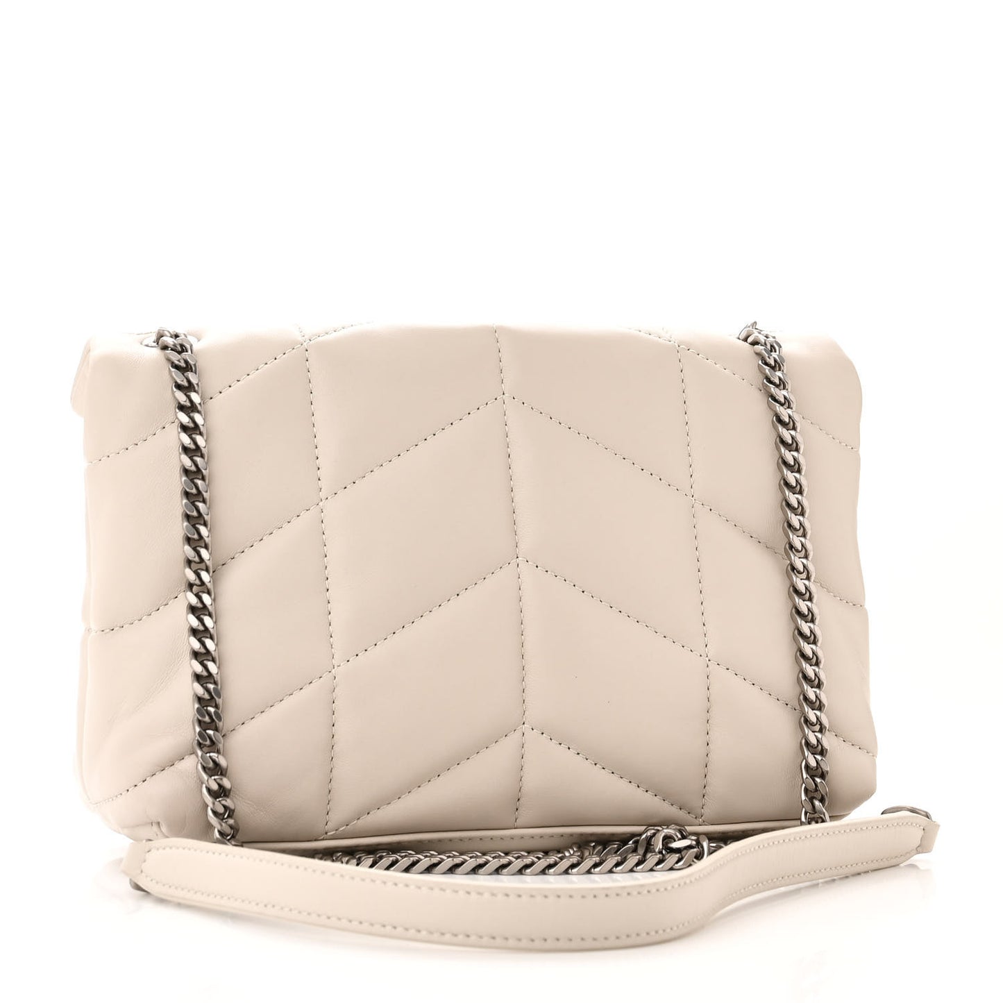 SAINT LAURENT Lambskin Quilted Toy Loulou Puffer Monogram Chain Satchel Crema Soft