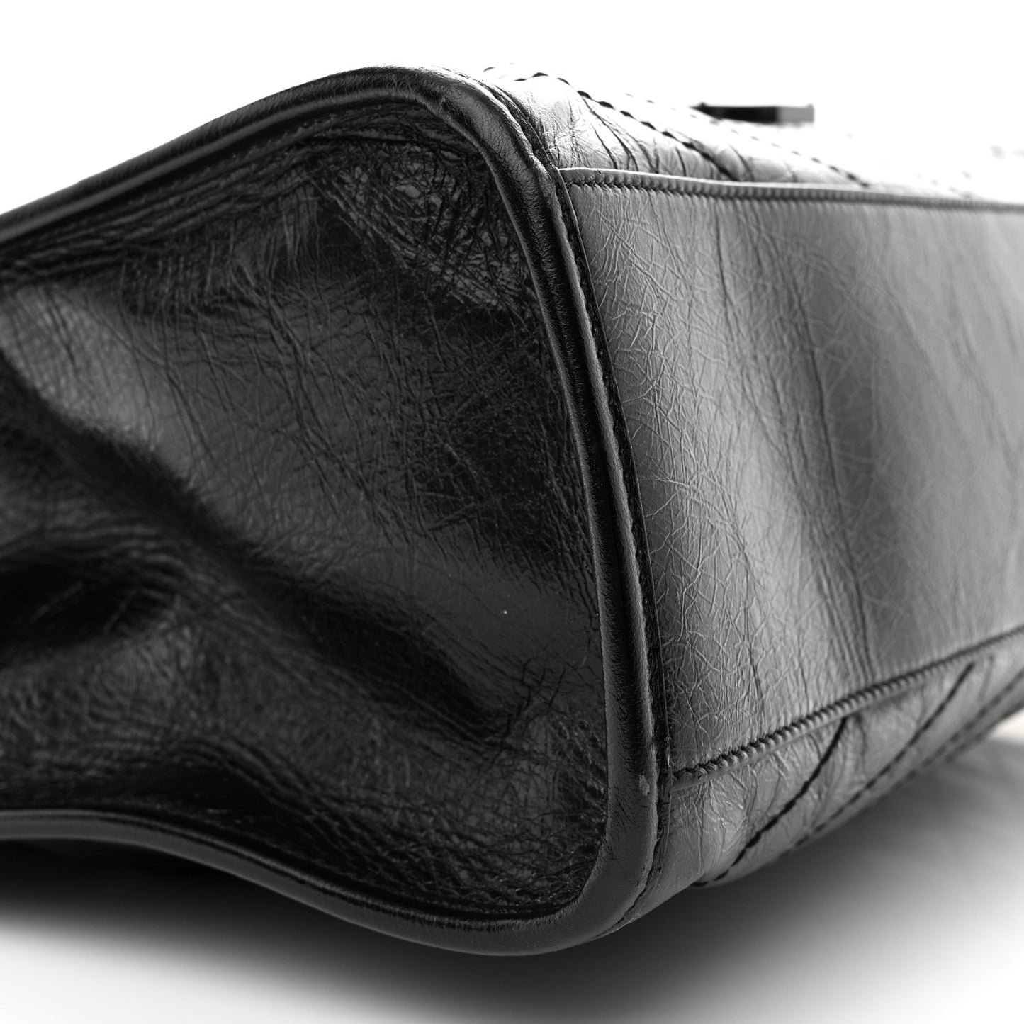 Crinkled Calfskin Matelasse Monogram Large Niki Shopper Tote Black