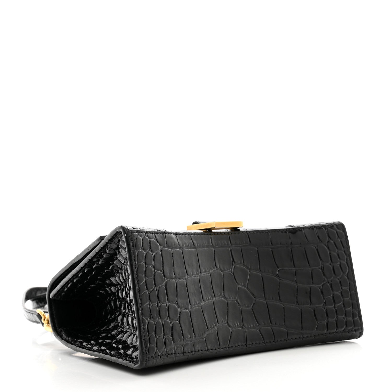 Balenciaga Shiny Calfskin Crocodile Embossed Small Hourglass Top Handle Bag Black 4 of 9