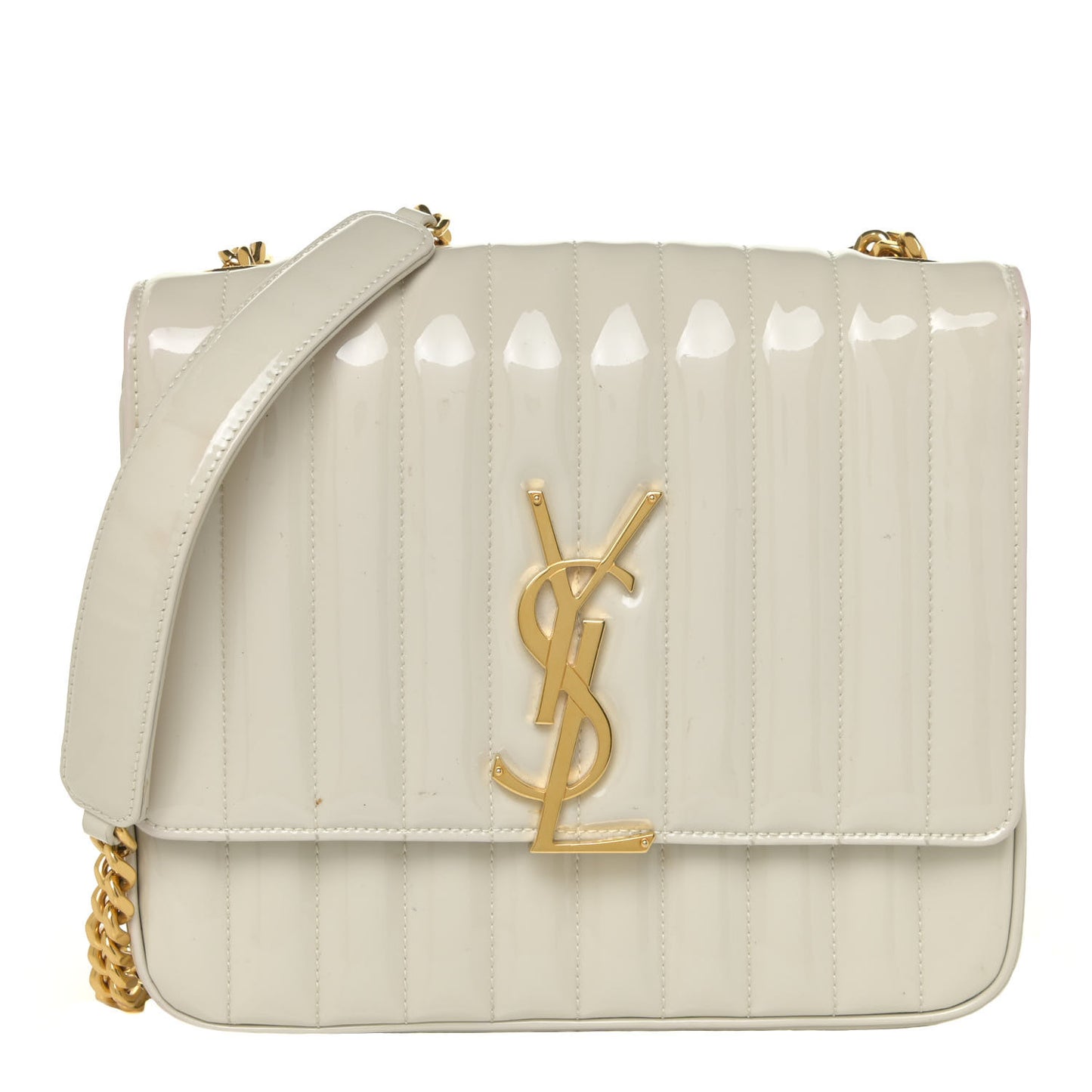 Patent Matelasse Monogram Large Vicky Chain Bag White