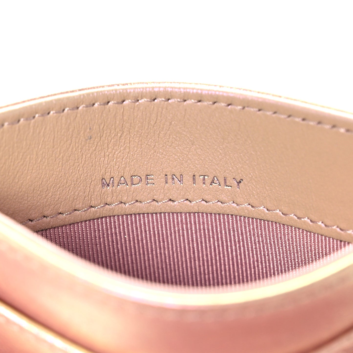 Iridescent Calfskin Quilted Card Holder Pink