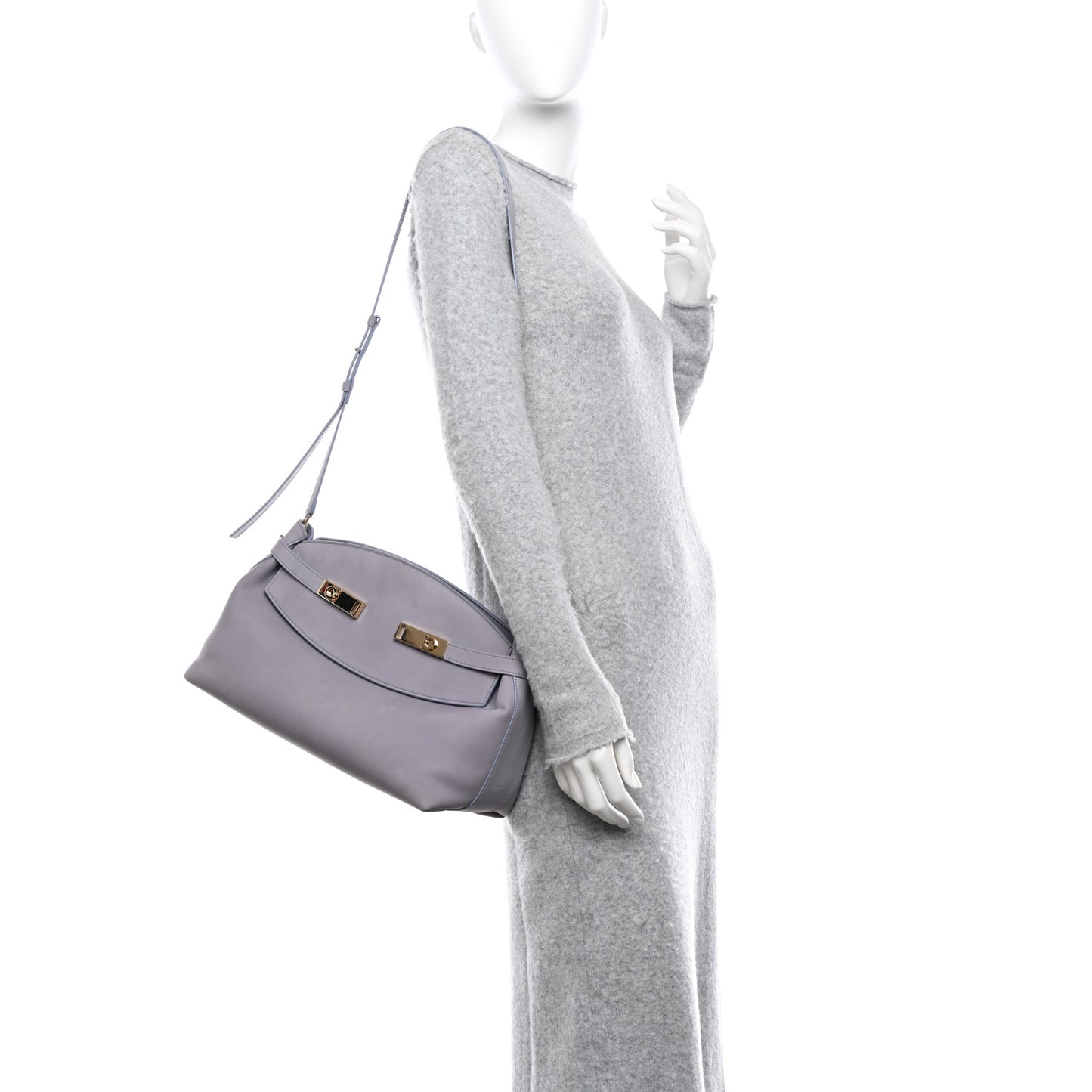 Calfskin Large Hug Pouch Fog Gray