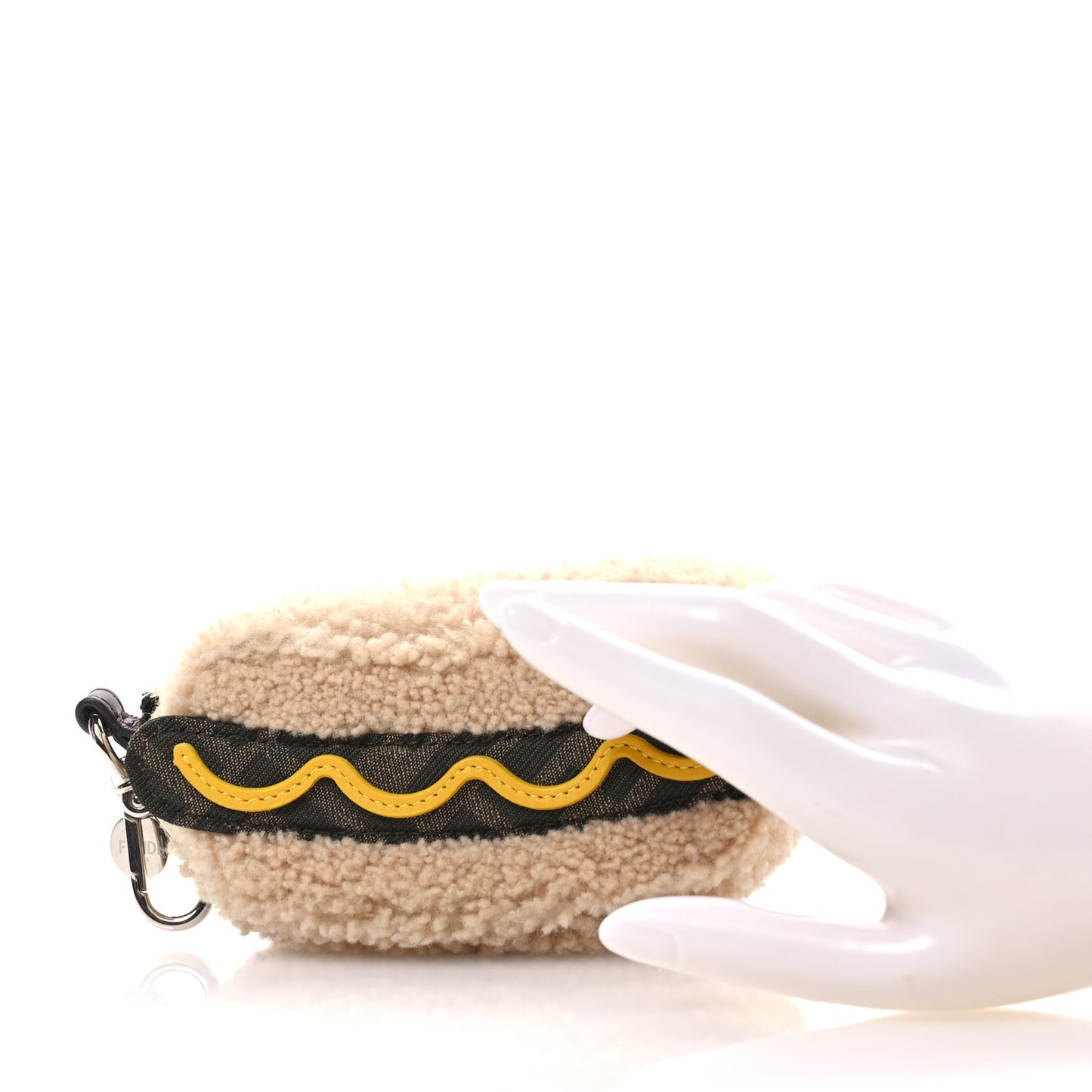Shearling FF Jacquard Fendilicious Hot Dog Bag Charm Beige