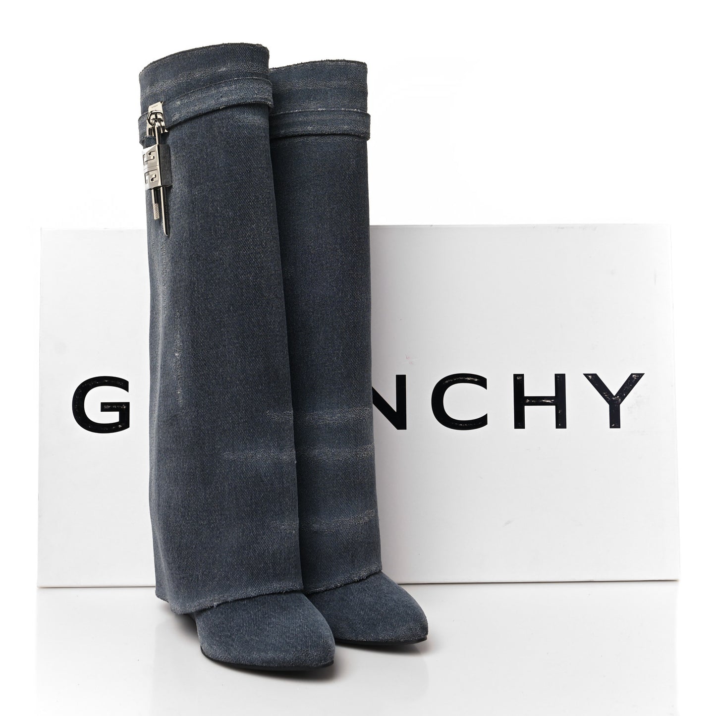 Washed Denim Shark Lock Pant Boots 39 Black