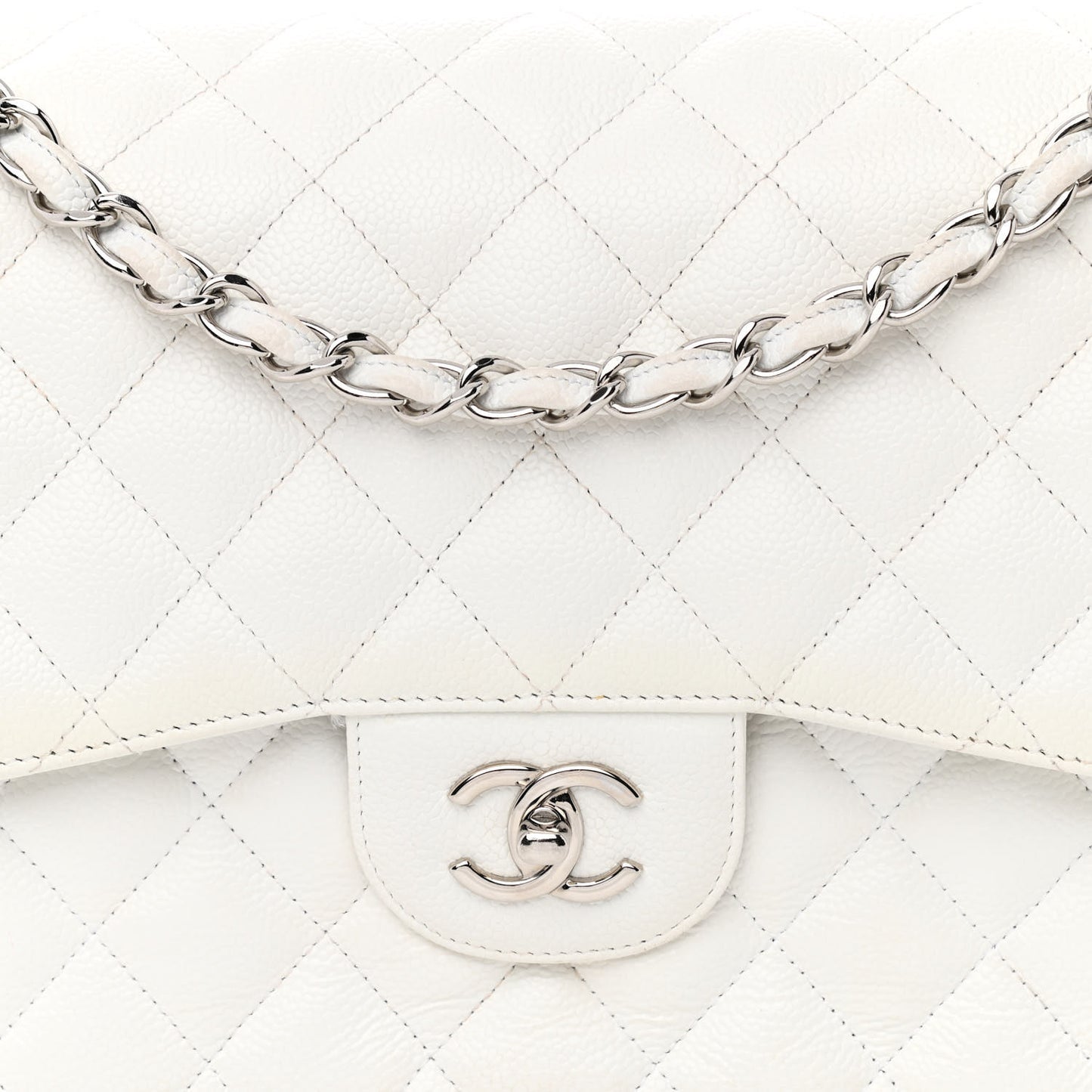 Caviar Quilted Jumbo Double Flap White