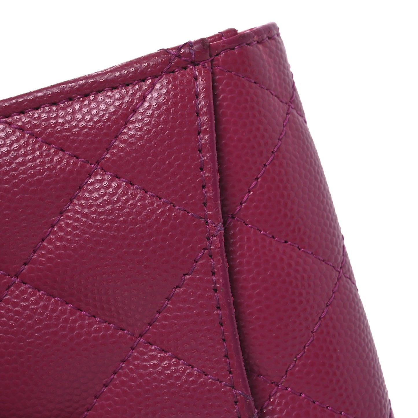Caviar Quilted Flap Card Holder Wallet Dark Pink