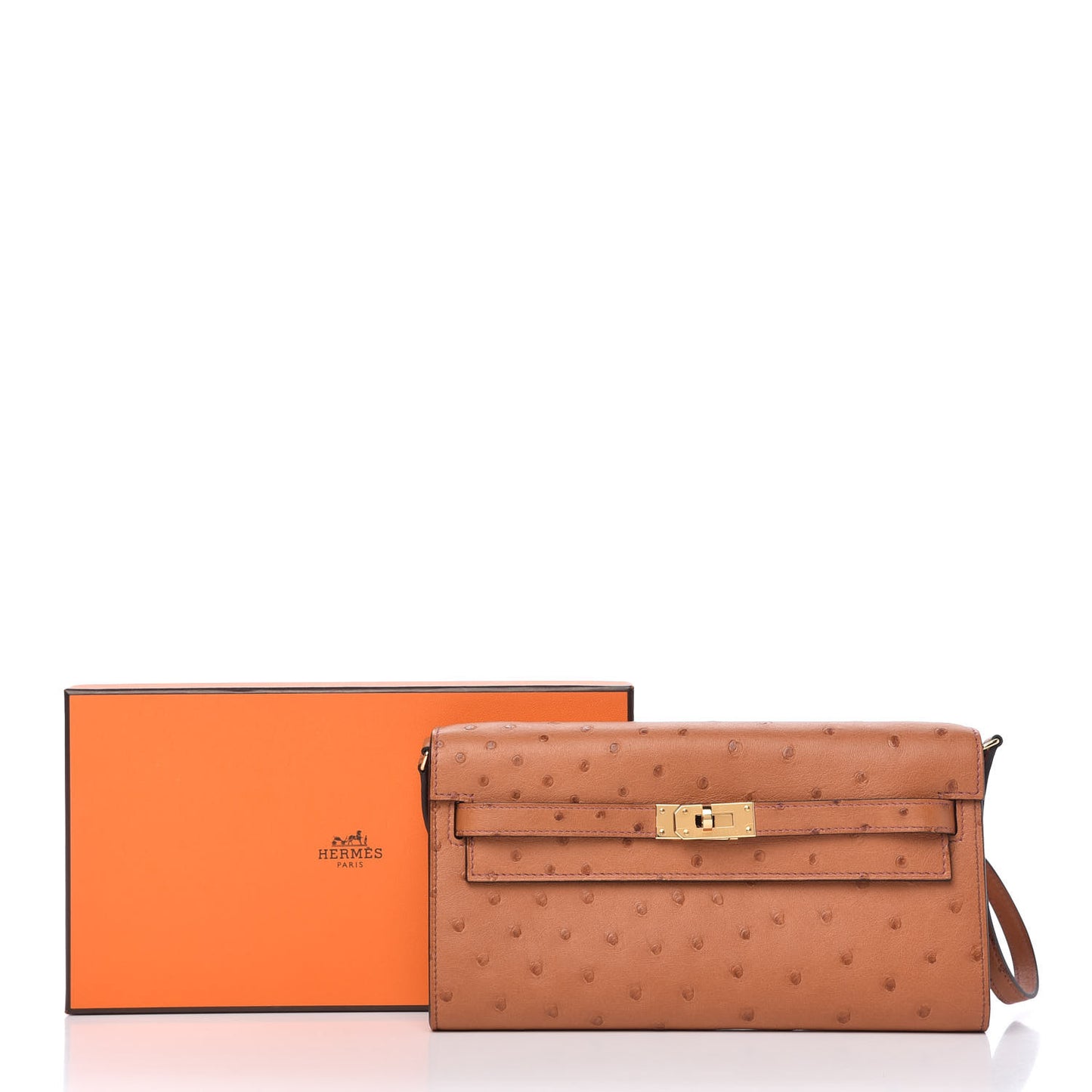 Ostrich Kelly Wallet To Go Gold