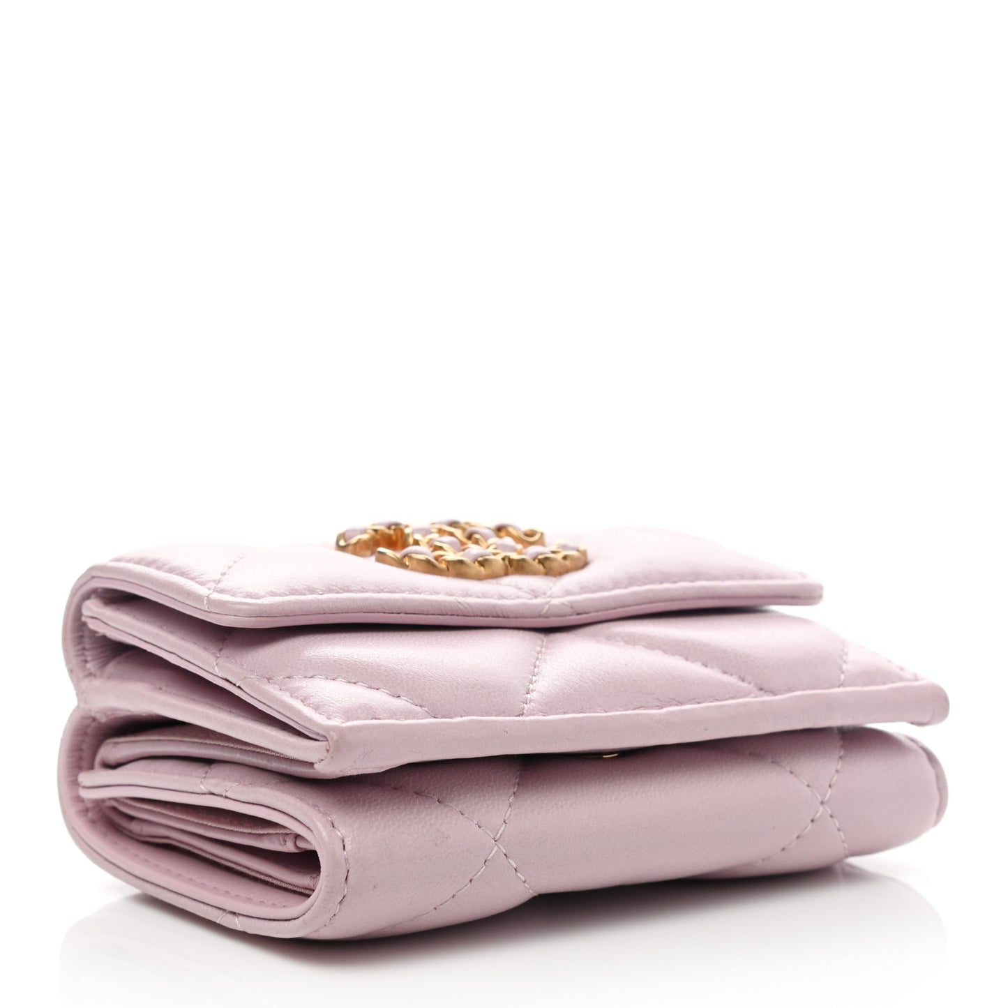 Goatskin Quilted Chanel 19 Small Flap Wallet Pink