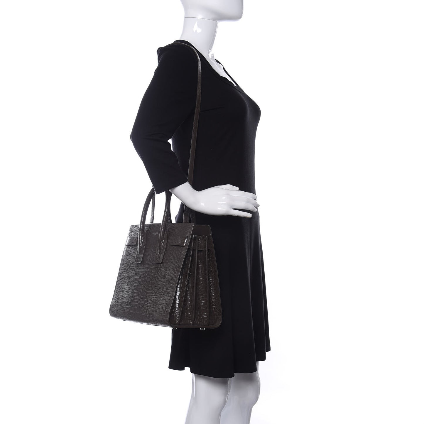 Calfskin Crocodile Embossed Small Sac De Jour Brown